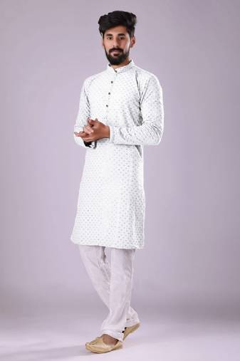 Rayon White Men Kurta Pajama