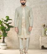 Silk Beige Men Kurta Pajama Jacket