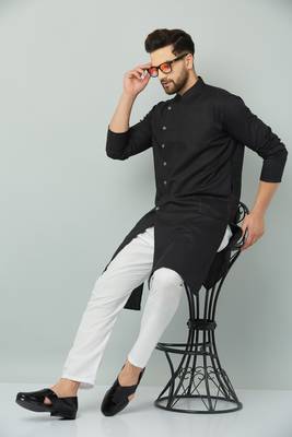 Lemonx Cotton Black Royal Sherwani Type Kurta Payjama 1