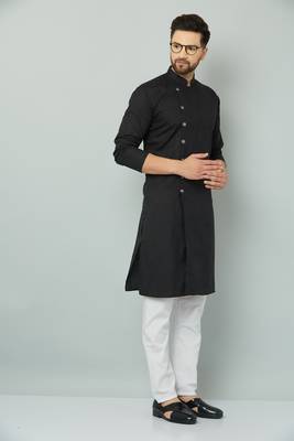 Lemonx Cotton Black Royal Sherwani Type Kurta Payjama 2