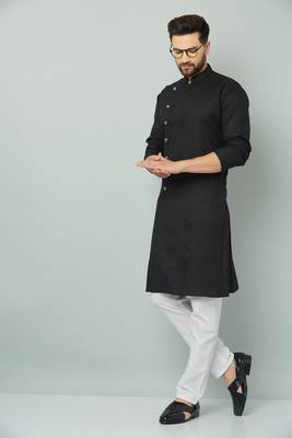 Lemonx Cotton Black Royal Sherwani Type Kurta Payjama 5