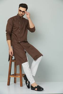 Lemonx Cotton Brown Royal Sherwani Type Kurta Payjama 1