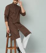 Lemonx Cotton Brown Royal Sherwani Type Kurta Payjama