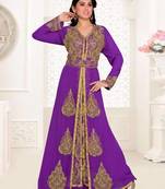 Purple Zari & Stone Work Stitched Satan Kaftan Wedding Dress