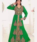 Green Zari & Stone Work Stitched Satan Kaftan Wedding Dress