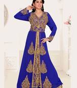 Purple Zari & Stone Work Stitched Satan Kaftan Wedding Dress