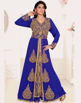 Purple Zari & Stone Work Stitched Satan Kaftan Wedding Dress 3