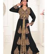 Black Zari & Stone Work Stitched Satan Kaftan Wedding Dress