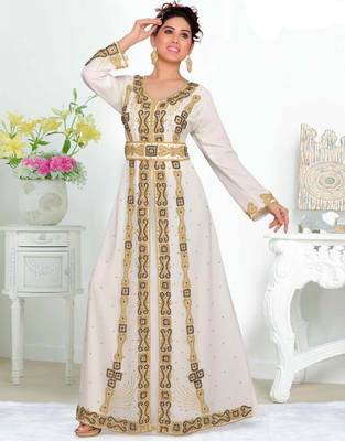 Cream Georgette Zari Work Kaftan 2