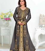 Grey-White Zari & Stone Work Stitched Satan Kaftan Wedding Dress