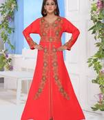 Red Zari & Stone Work Stitched Satan Kaftan Wedding Dress