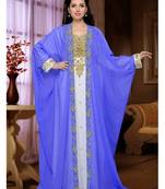 Purple-White Zari & Stone Work Stitched Georgette Kaftan Wedding Dress