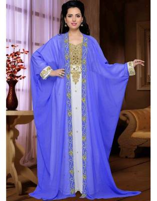 Purple-White Zari & Stone Work Stitched Georgette Kaftan Wedding Dress 3