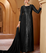 Black mirror georgette semi-stitch lucknowi style party wear dress with dupatta