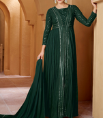 Green mirror georgette semi-stitch lucknowi style party wear dress with dupatta