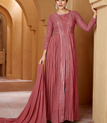 Onion-pink mirror georgette semi-stitch lucknowi style party wear dress with dupatta