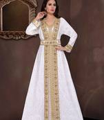 White Zari & Stone Work Stitched Georgette Kaftan Wedding Dress