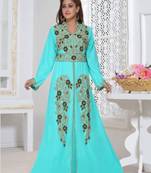 Sea Green Zari & Stone Work Stitched Georgette Kaftan Wedding Dress