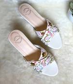 White embroidered wedges