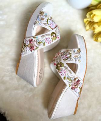 White embroidered wedges 5