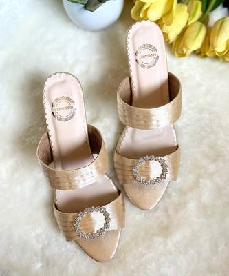 Gold satin heels 1