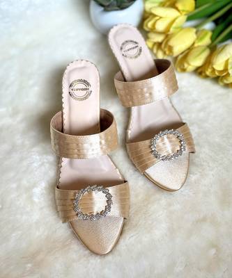 Gold satin heels 2