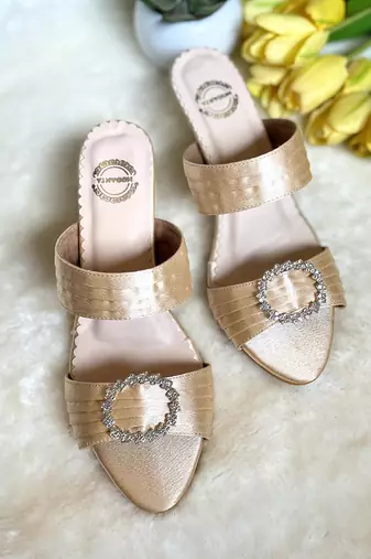 Gold satin heels