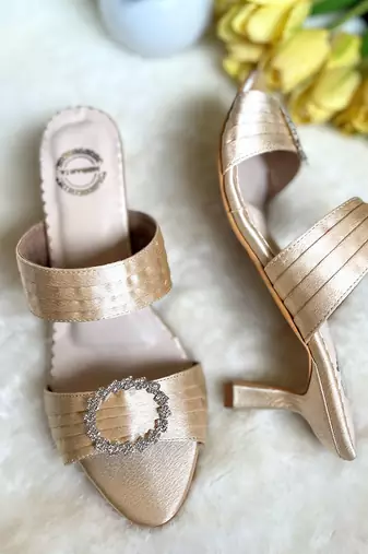 Gold satin heels