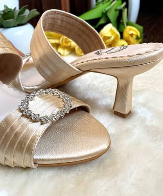 Gold satin heels 4