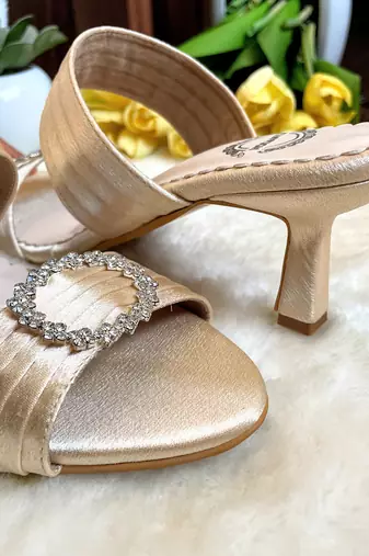 Gold satin heels