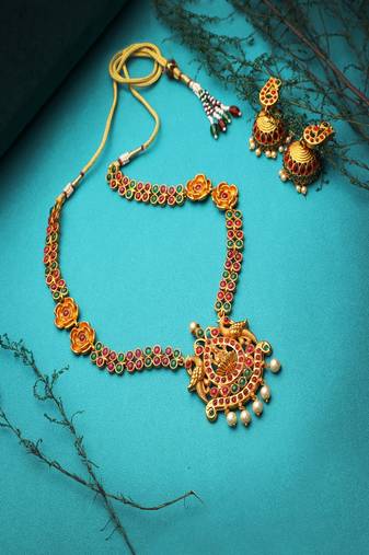 24 ct gold-plated handcrafted temple jewellery set