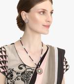 Gold plated multi stone-studded circular pendent set with chain