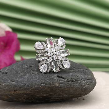 Silver color american diamond finger ring 1