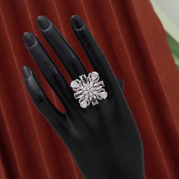 Silver color american diamond finger ring 2