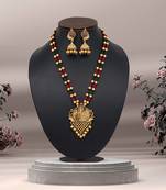 Maroon & green color long matte gold temple necklace set