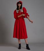 Beige & red bow skirt set