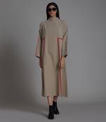 Beige & red piping dress