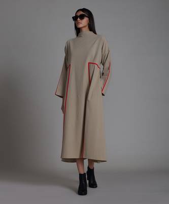 Beige & red piping dress 2
