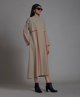 Beige & red piping dress 3