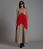 Beige & red strap dress