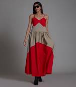 Red & beige strap dress