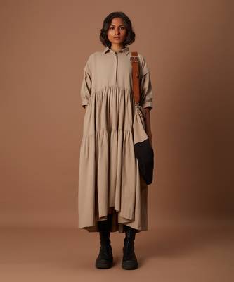 Beige tiered shirt dress 1