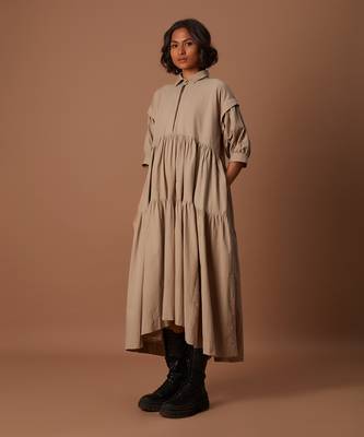 Beige tiered shirt dress 2