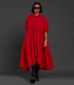 Red tiered shirt dress