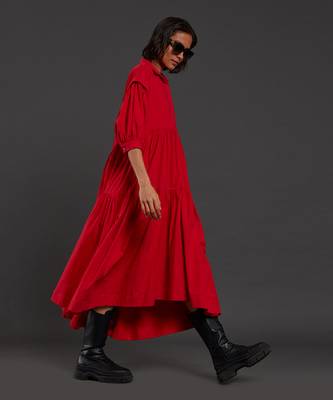 Red tiered shirt dress 3