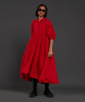 Red tiered shirt dress 4