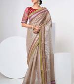 Fusionic mauve embroidered organza-sarees with blouse