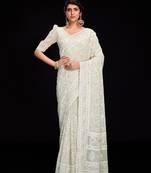 Fusionic ivory embroidered georgette-sarees with blouse
