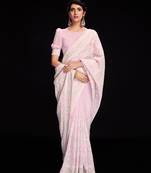 Fusionic Pink Embroidered Georgette-Sarees With Blouse