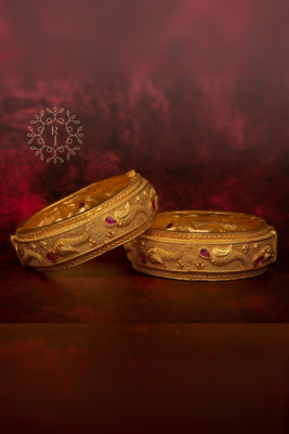 Traditional Elegant Rajwadi Plating Feather Design Brass Bangles Set For Women And Girls (Set of 2) 1